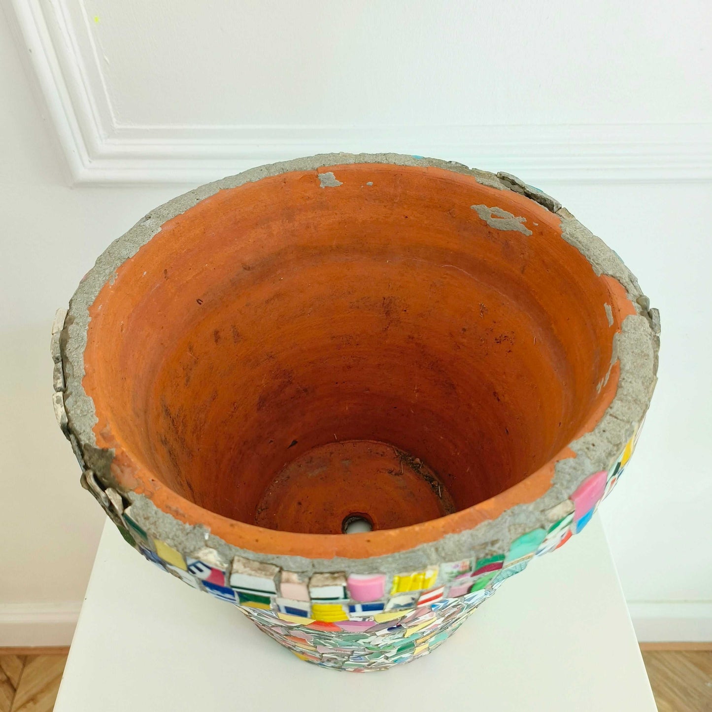 Decorative ceramic mosaic plant pot with vibrant Portuguese folk art design from Lisbon