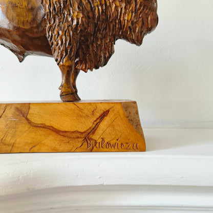 Vintage Hand-Carved Wooden Sculpture Of A Bison