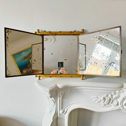 Late 19th-century faux bamboo triptych mirror with Napoleon III design