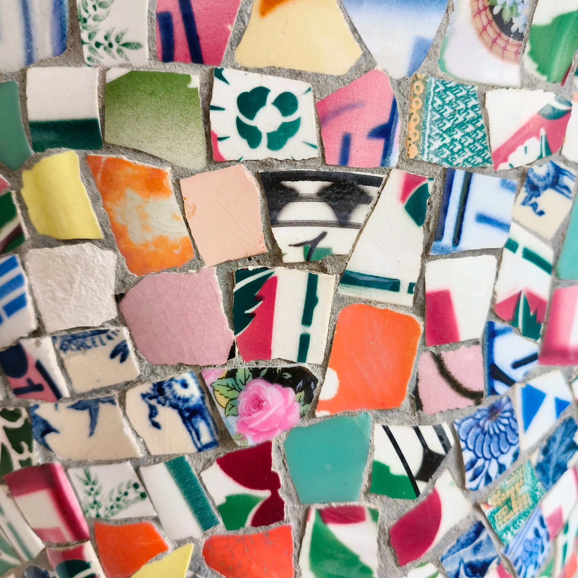 Decorative ceramic mosaic plant pot with vibrant Portuguese folk art design from Lisbon