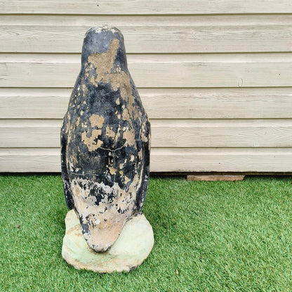 Concrete garden painted penguin with weathered patina and original mid-20th century paint from Portugal