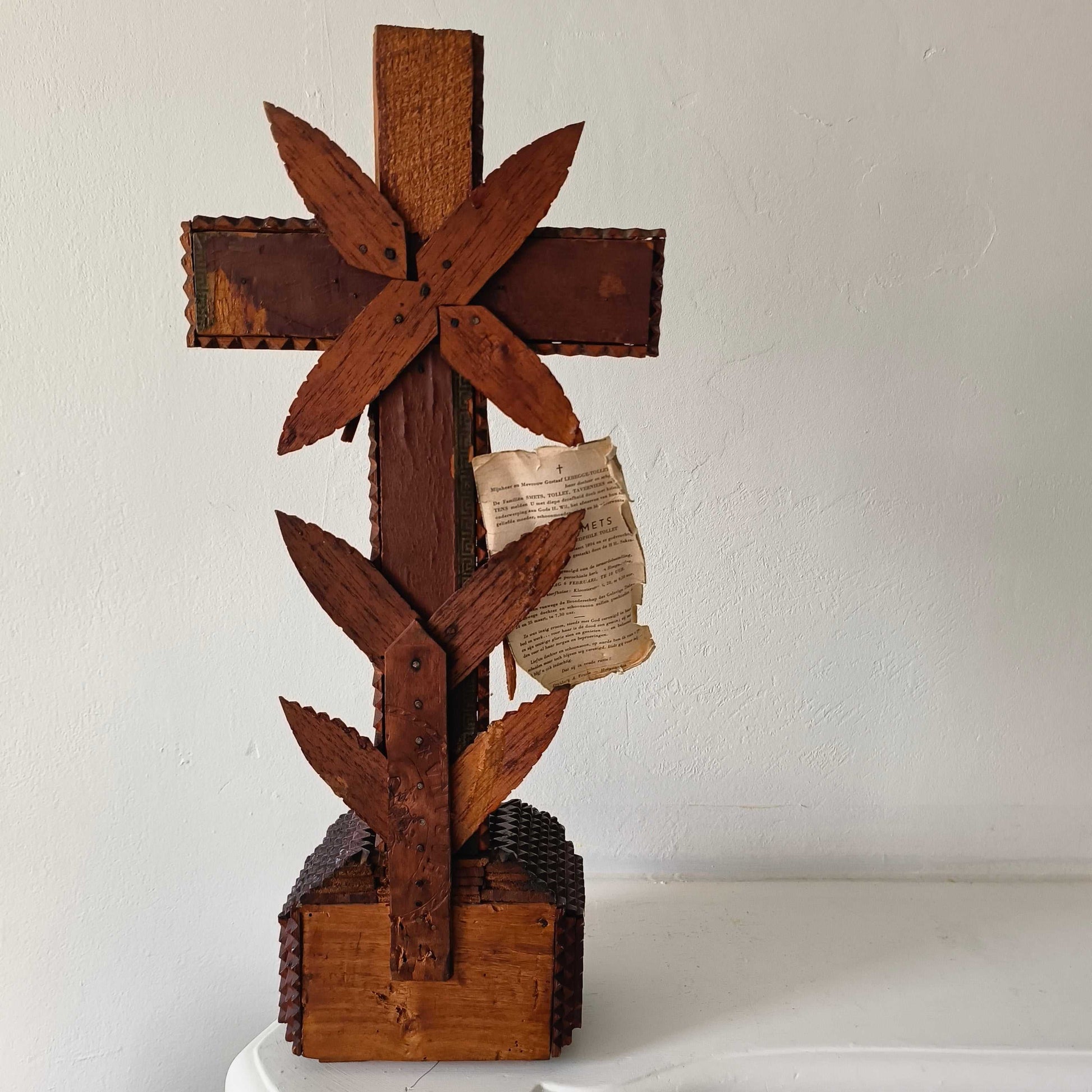 Tramp Art carved wood altar crucifix