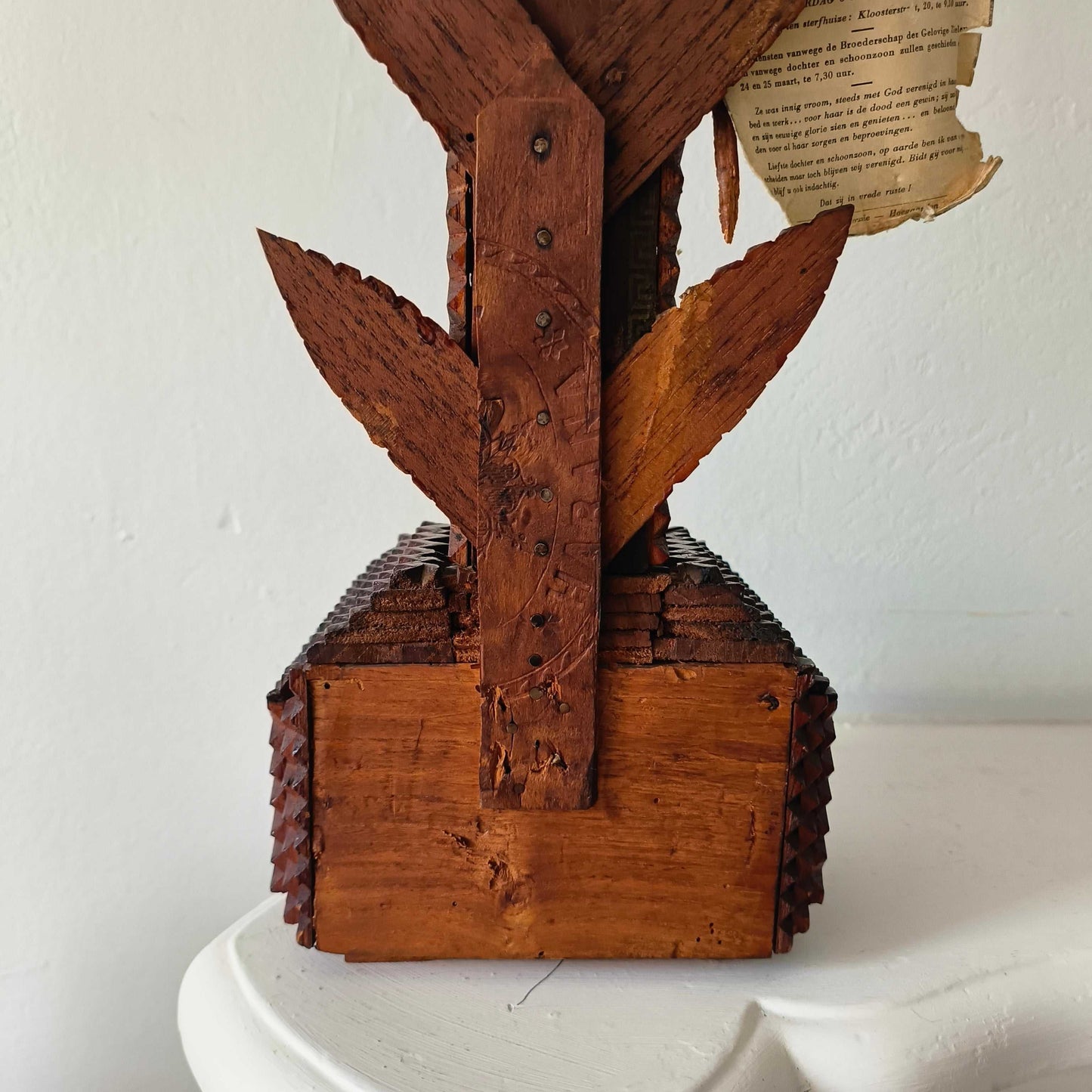 Tramp Art carved wood altar crucifix