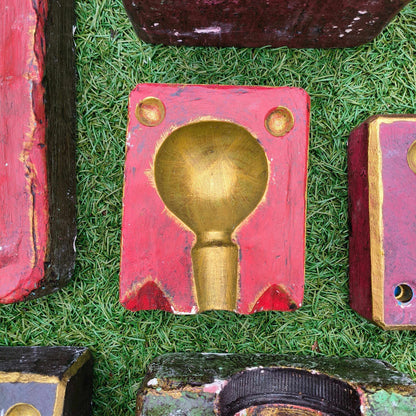 Various decorative plaster moulds from the Cotswolds including bottle and chess piece designs