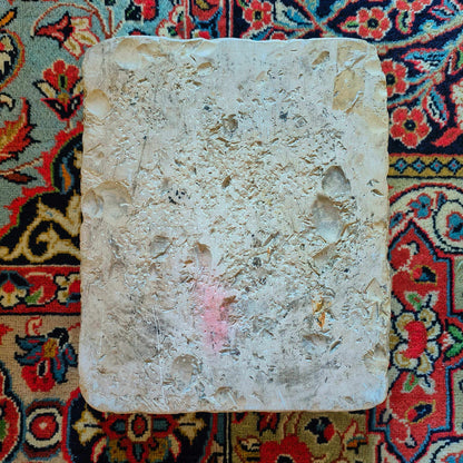 Lithographic limestone printing block featuring hand-drawn stone church tower with weather vane in rural landscape