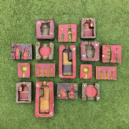 Various decorative plaster moulds from the Cotswolds including bottle and chess piece designs